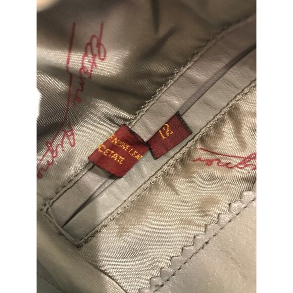 Etienne Aigner Women's Vintage Gray Leather Bomber Jacket - Picture 4 of 9